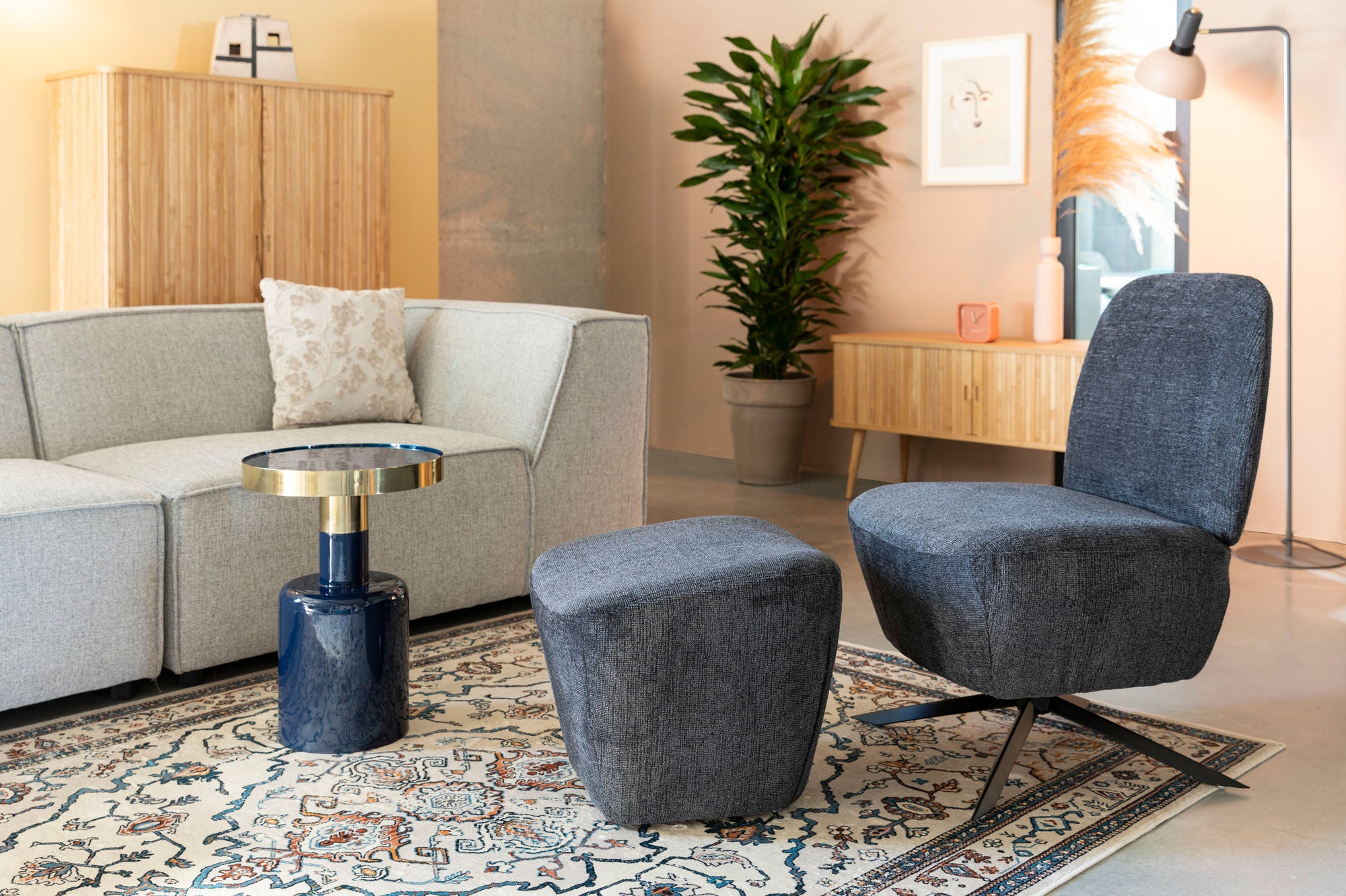 Zuiver Glam Gloss Blue & Gold Round Side Table